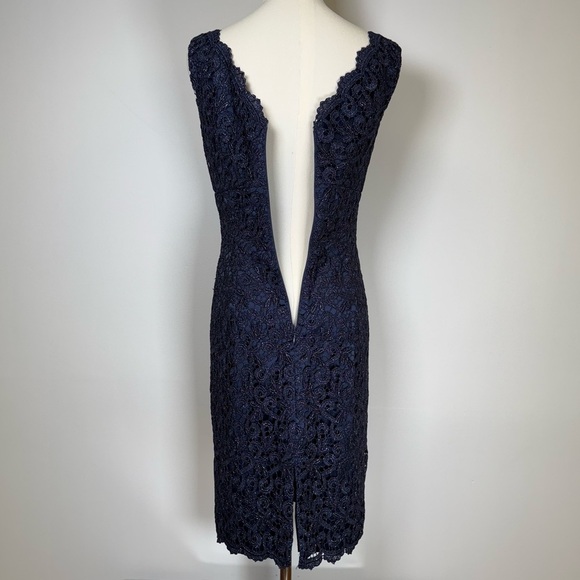Adrianna Papell Navy Shimmer Embroidered Lace Short Formal Dress Size 4 - Picture 6 of 13